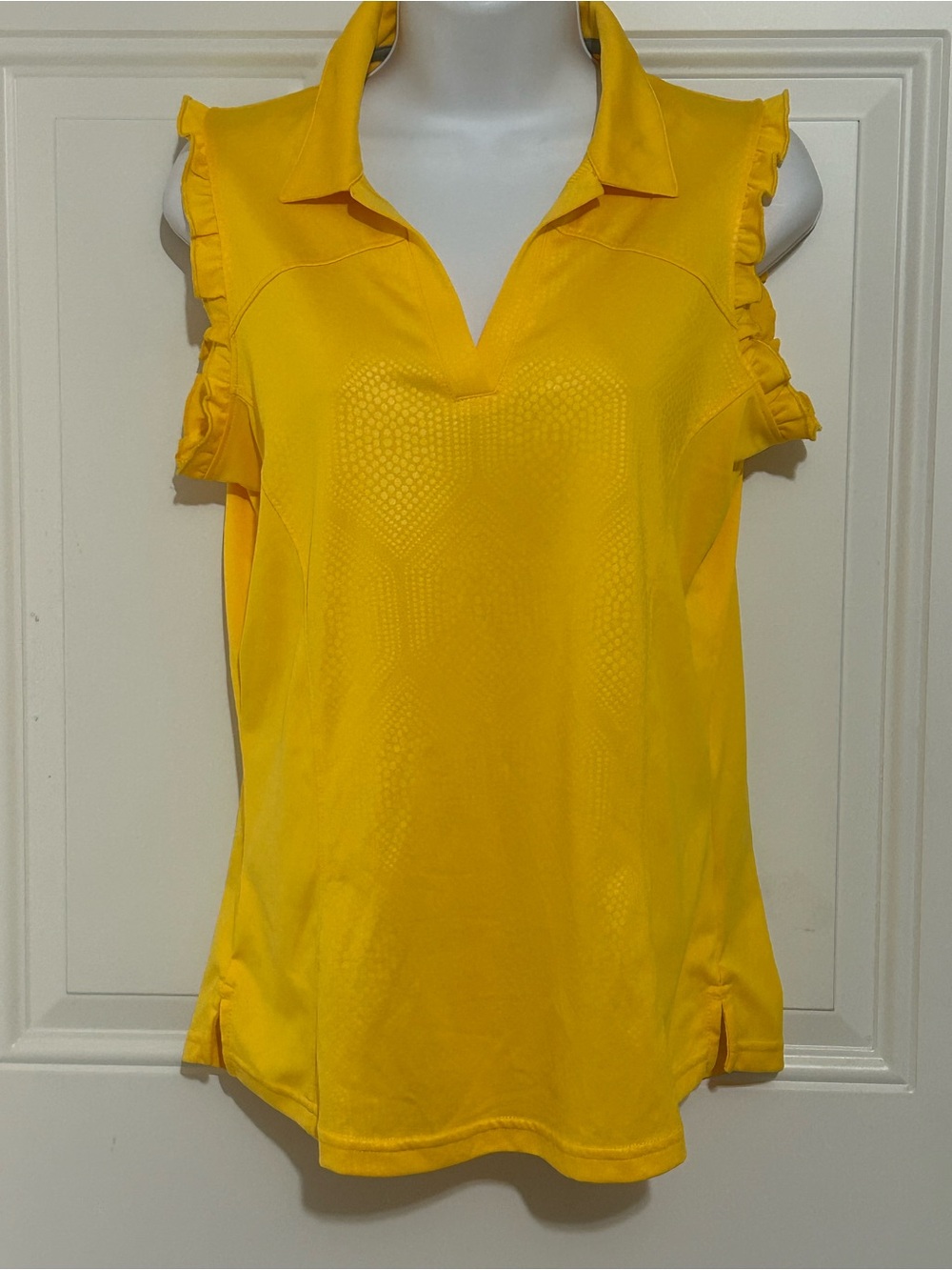 Pebble Beach Bright Yellow Ruffle Sleeve Polo Tank